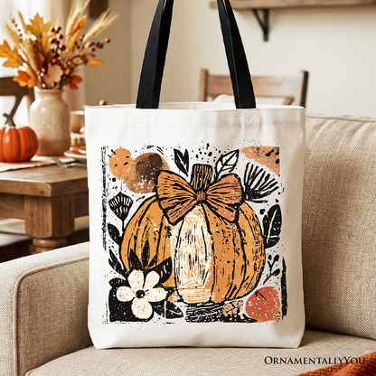 Pumpkin Fall Floral Tote Bag and Coquette Bow