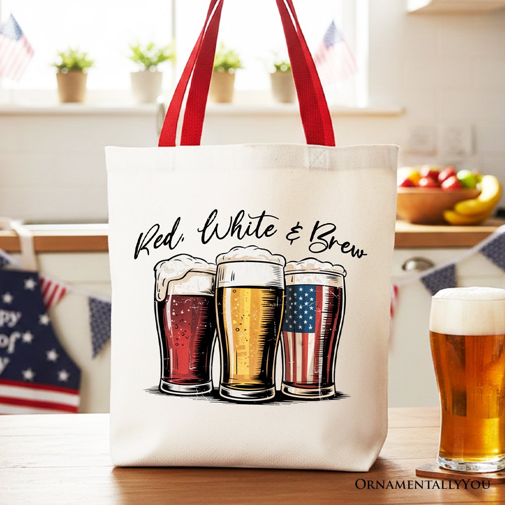 Red White and Brew Patriotic USA Canvas Tote