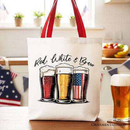Red White and Brew Patriotic USA Canvas Tote