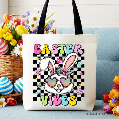 Retro Easter Bunny and Checkered Tote Bag