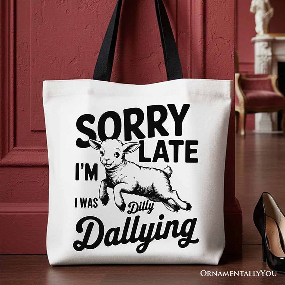 Sorry Im Late Funny Lamb Tote Bag for Women