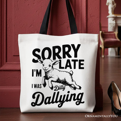 Sorry Im Late Funny Lamb Tote Bag for Women