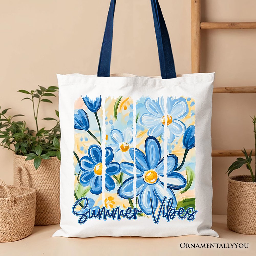 Summer Brushstroke Flowers and Canvas Tote Bag