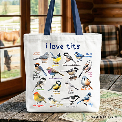 Whimsical Bird Tit Tote Bag and Birder Gifts