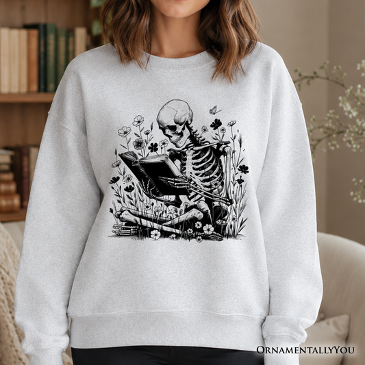 Gothic Reading Skeleton and Floral Halloween Top