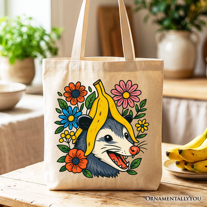 Funny Banana Possum Floral Canvas Tote Bag