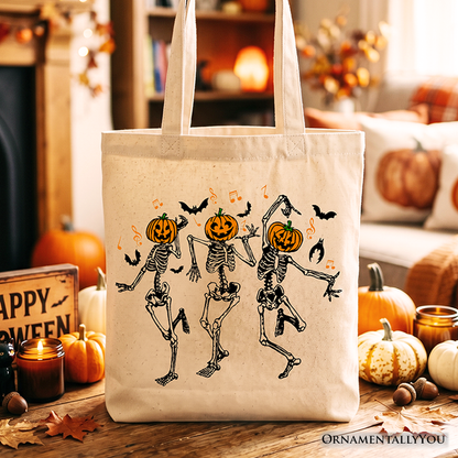 Whimsical Halloween Dancing Skeleton Canvas Tote