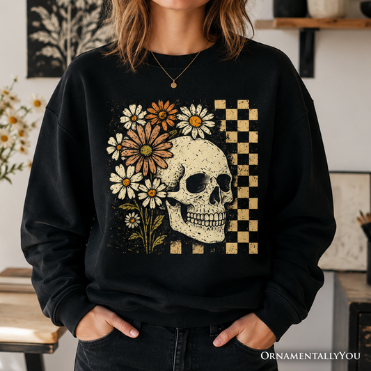 Vintage Checkered Skeleton Sweatshirt And Daisy
