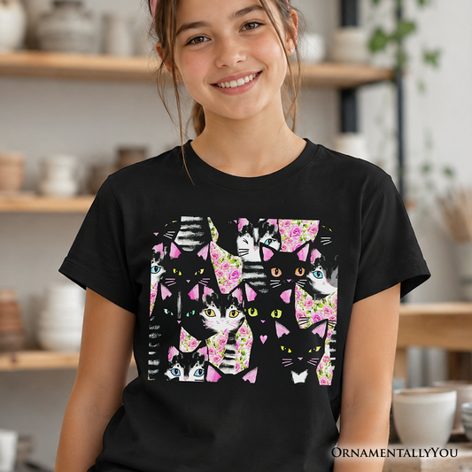 Floral Cat and Kitten Collage Kids Cotton Tee