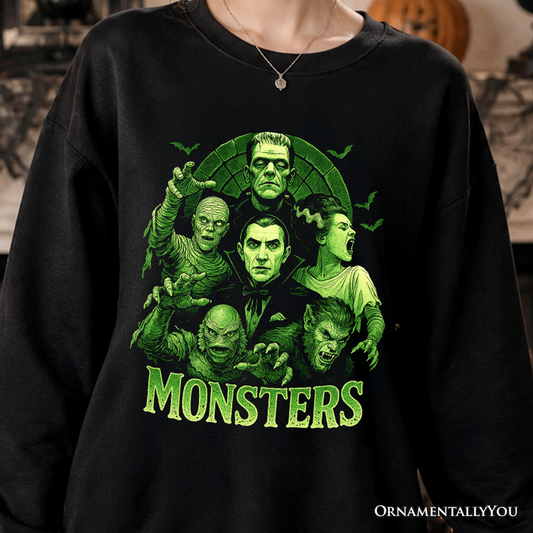 A Green Retro Monster Sweatshirt For Halloween