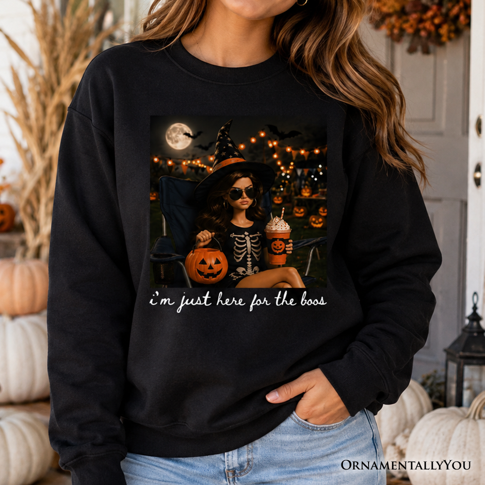 I'm Just Here for the Boos Witch Sweatshirt with witch graphic pumpkins drink OrnamentallyYou on Tampa Home & Garden Store