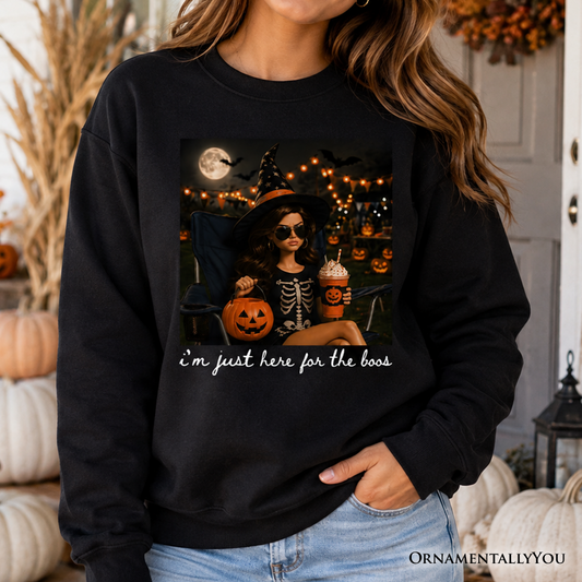 I'm Just Here for the Boos Witch Sweatshirt with witch graphic pumpkins drink OrnamentallyYou on Tampa Home & Garden Store