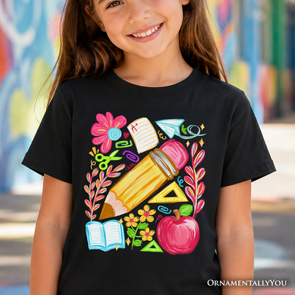 Soft Kids Floral Pencil Tee Shirt For School