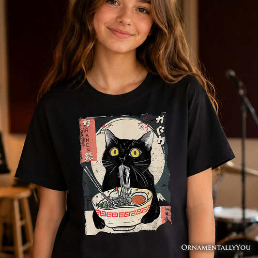 Kawaii Anime Cat Eating Ramen For The Kids Tee