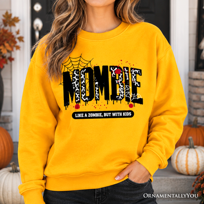 Mombie Like a Zombie Sweatshirt in yellow with leopard print letters OrnamentallyYou on Tampa Home & Garden Store