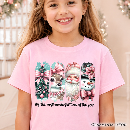 Kids Pink Christmas T Shirt Coquette Holiday Tee