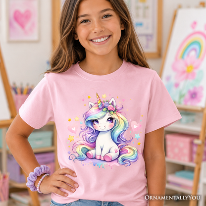 Adorable Rainbow Unicorn and Kids Cotton Tee
