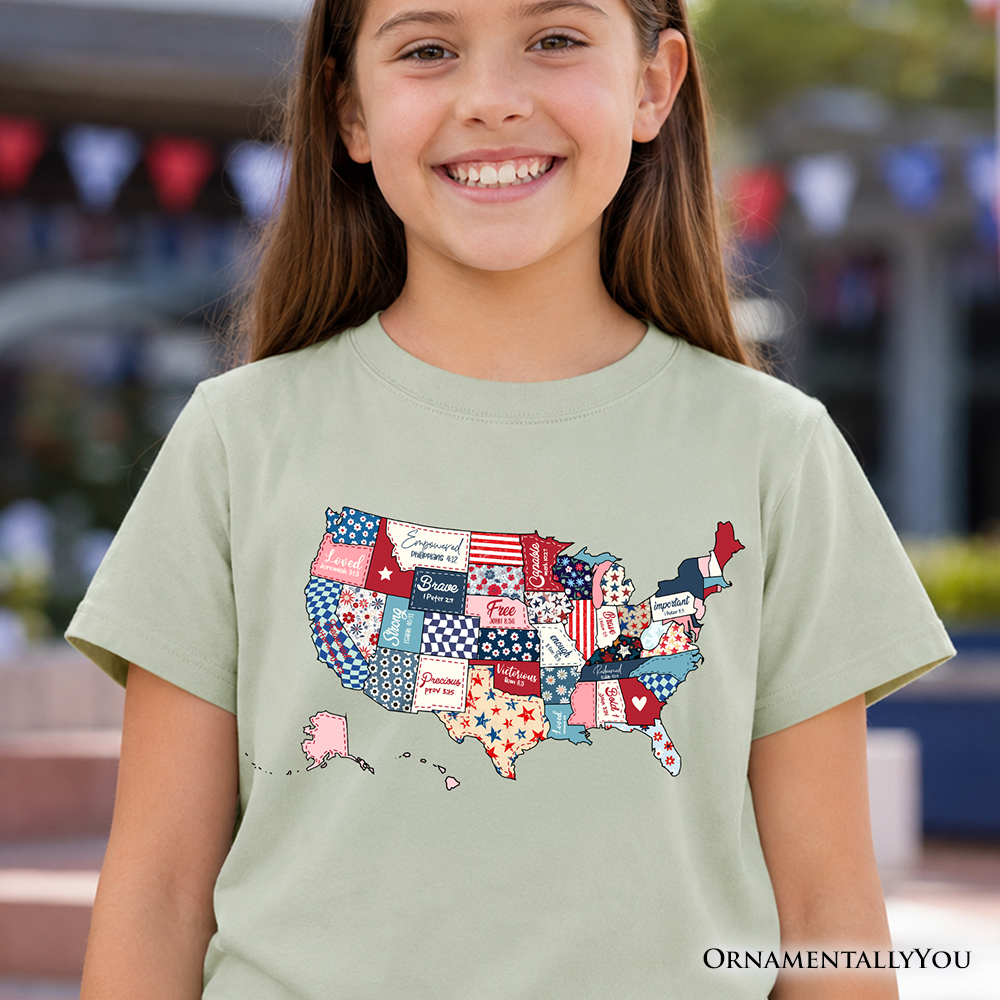 Kids Patriotic Patchwork USA T Shirt For Youth
