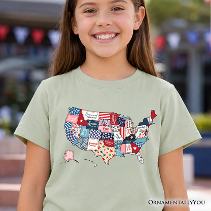 Kids Patriotic Patchwork USA T Shirt For Youth