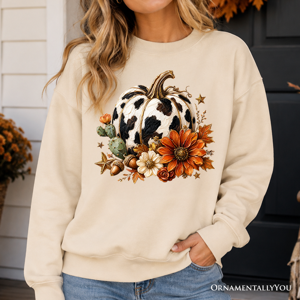 Cow and Pumpkin Floral Western Sweater for Fall