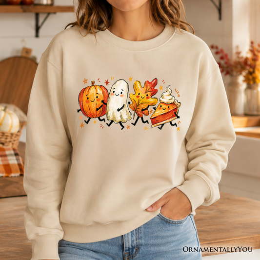 Cozy Fall Pumpkin and Ghost Print Sweatshirt