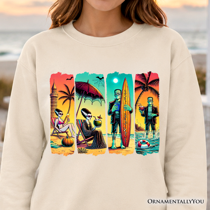 Frankenstein Beach and Retro Print Fleece Sweater