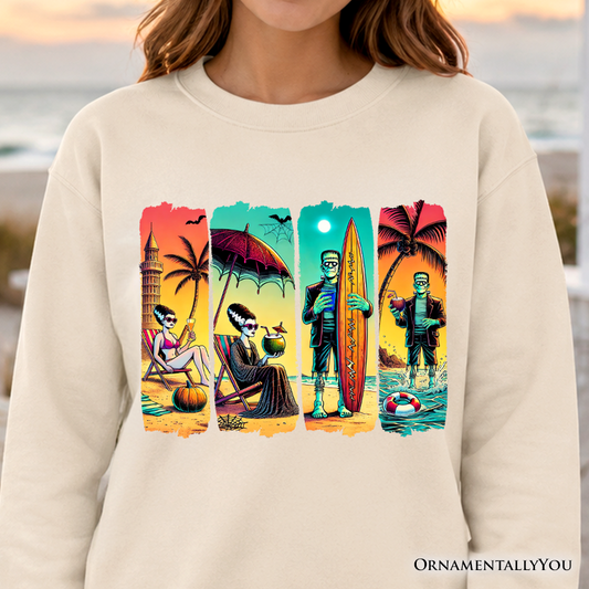 Frankenstein Beach and Retro Print Fleece Sweater