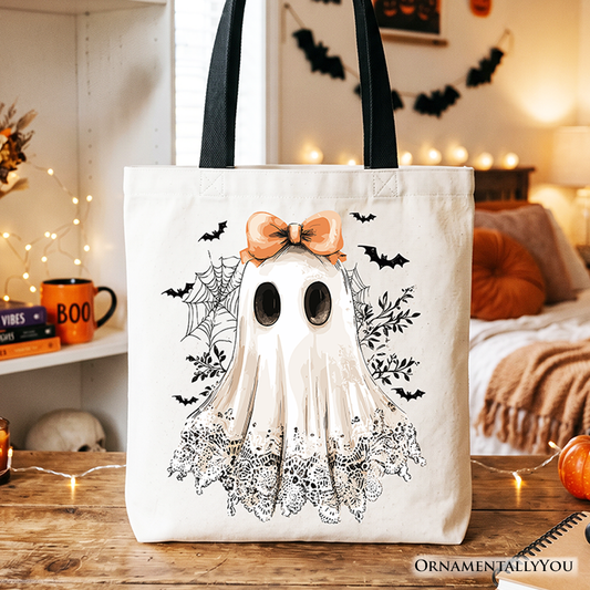 Adorable Coquette and a Canvas Ghost Tote Bag
