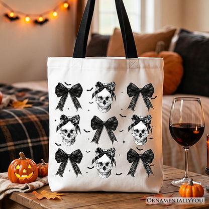 Black Gothic Coquette Skulls and Bows Tote