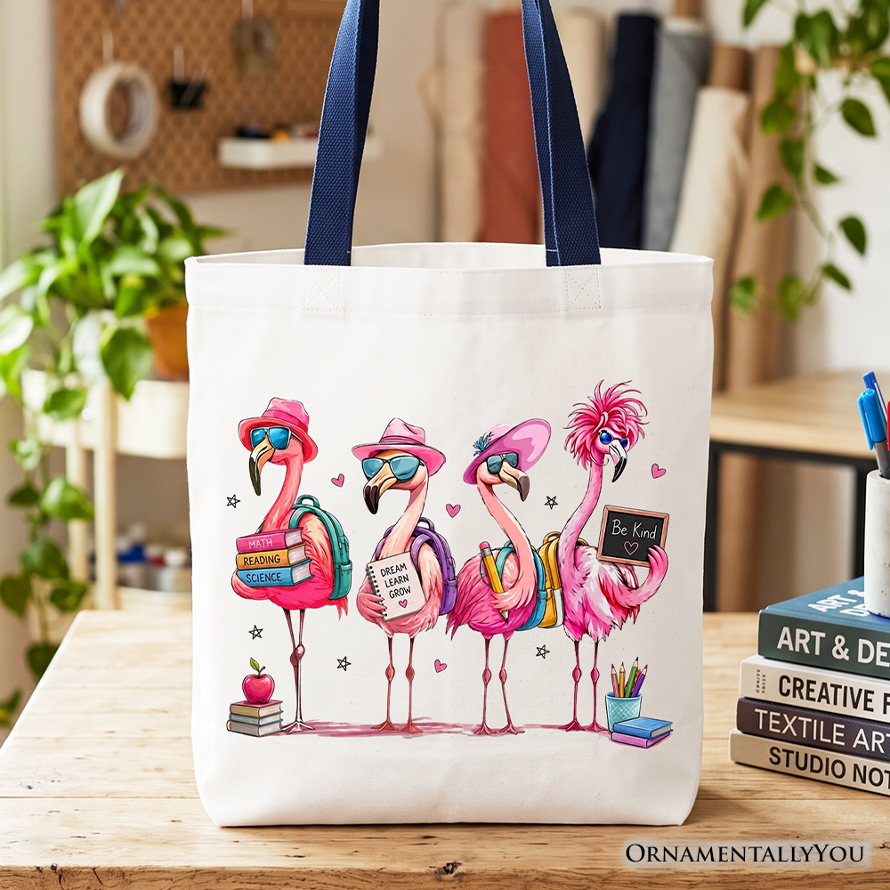 Cute Flamingo Back to School Canvas Tote Bag