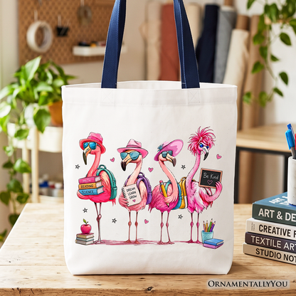 Cute Flamingo Back to School Canvas Tote Bag