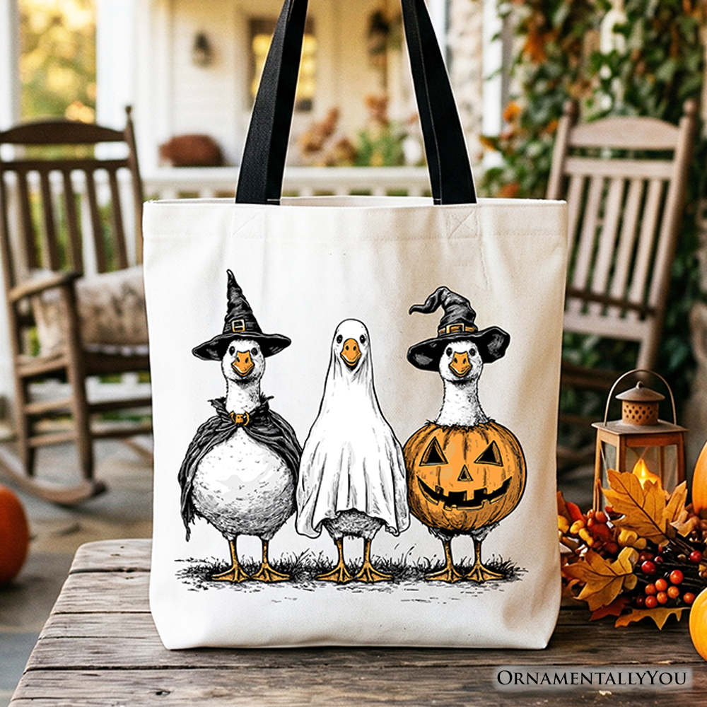 Haunting Honkers Goose Halloween Canvas Tote