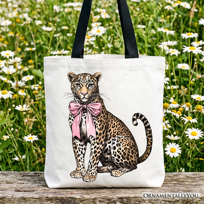 Leopard and Bow Canvas Tote Bag for Women