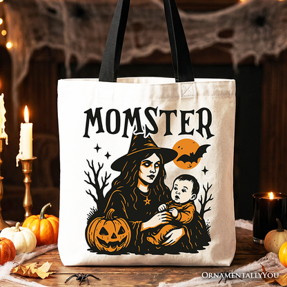 Momster Halloween Witch Canvas Tote Bag for Moms