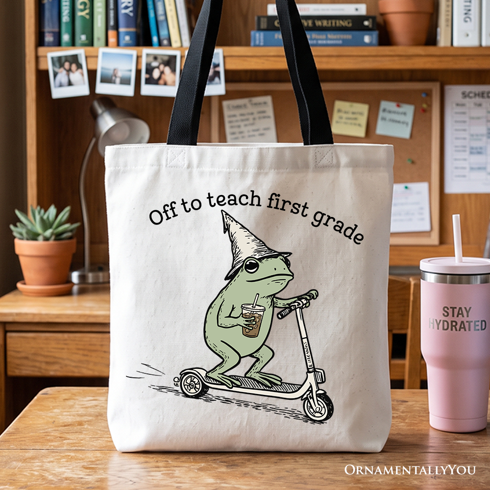 Off To Teach First Grade Frog Heavy Duty Tote Bag