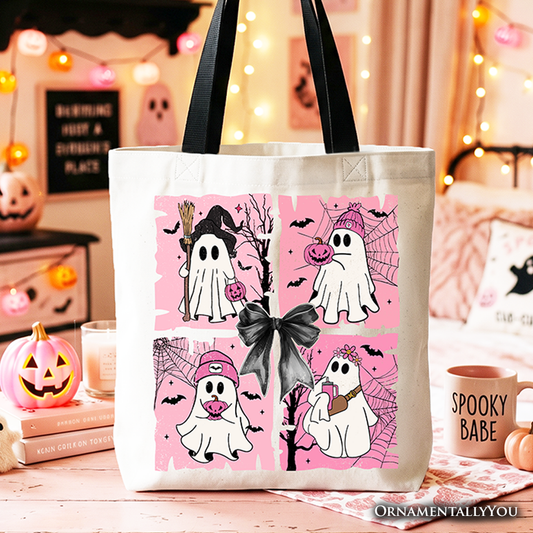 Pink Halloween Ghost Canvas Tote Bag and Gifts