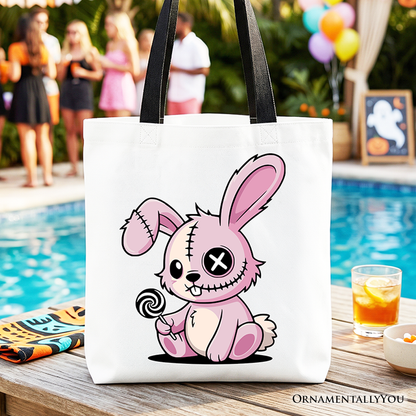 Cute Pink Zombie Bunny And Gothic Canvas Tote Bag