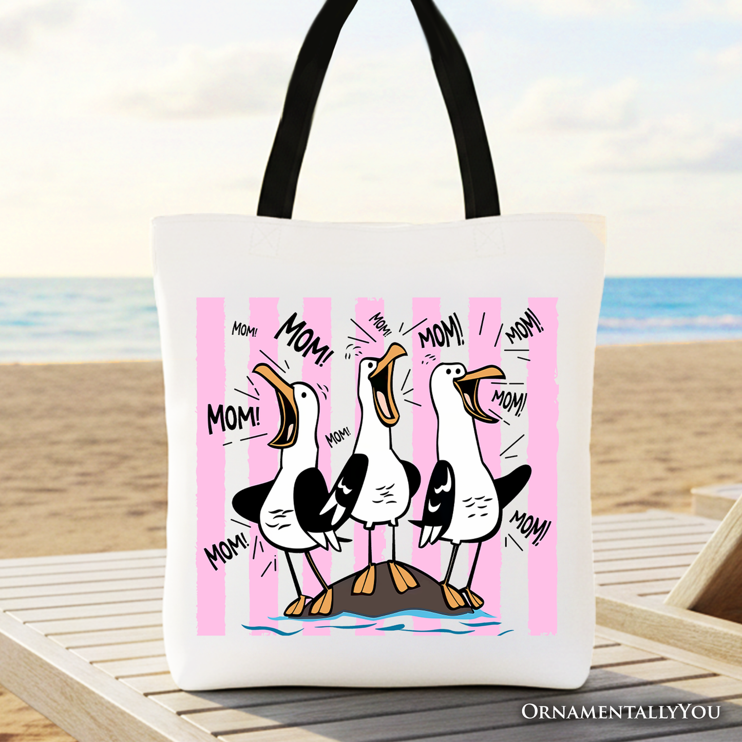 A Funny Seagull Mom Coquette Canvas Tote Bag