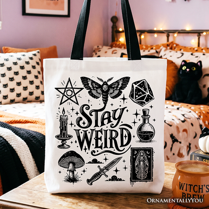 Stay Weird Witchy Canvas Tote Bag For Women
