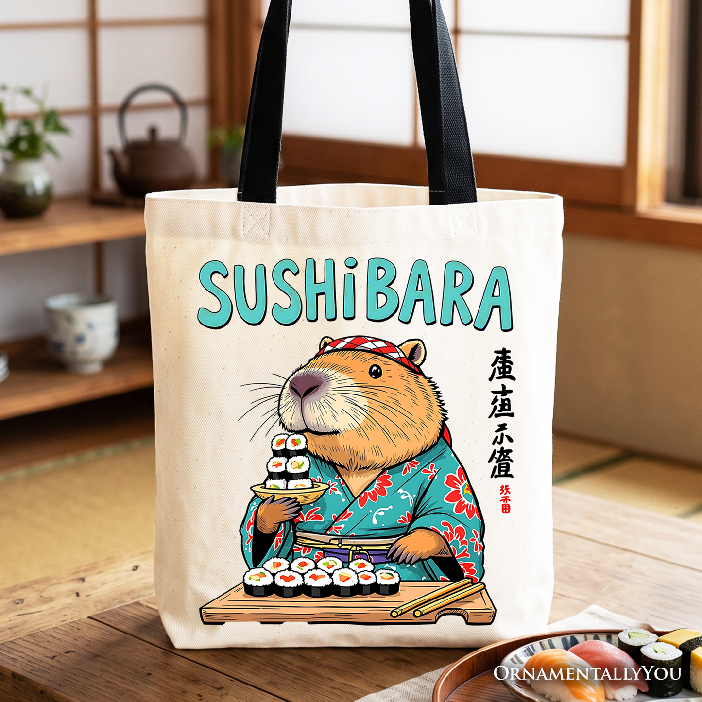 A Cute Sushibara Capybara Canvas Tote Bag