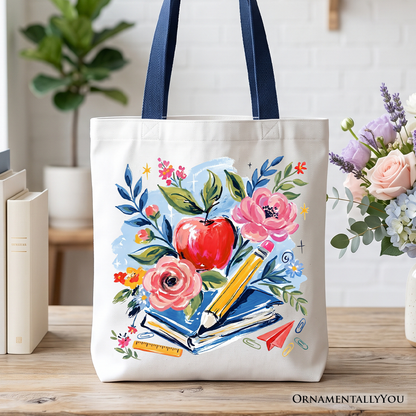 the Boho Floral Teacher Watercolor Canvas Tote