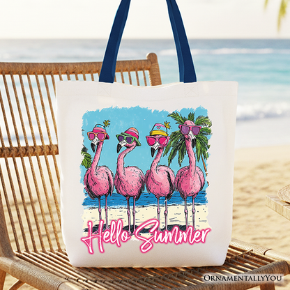 Flamingo Hello Summer Canvas Tote Bag for Beach