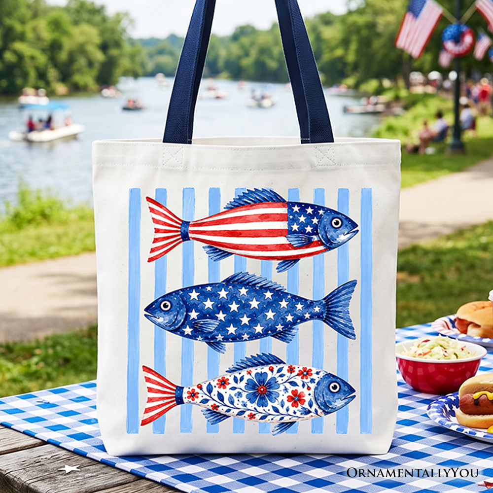 Patriotic Fish Striped Tote Bag for the Beach