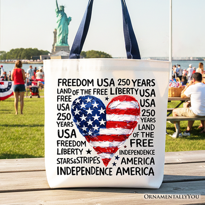 Retro Usa Heart and Patriotic Canvas Tote