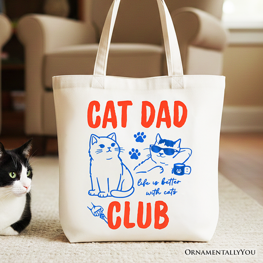 Cat Dad Club Retro Canvas Tote Bag And Gift
