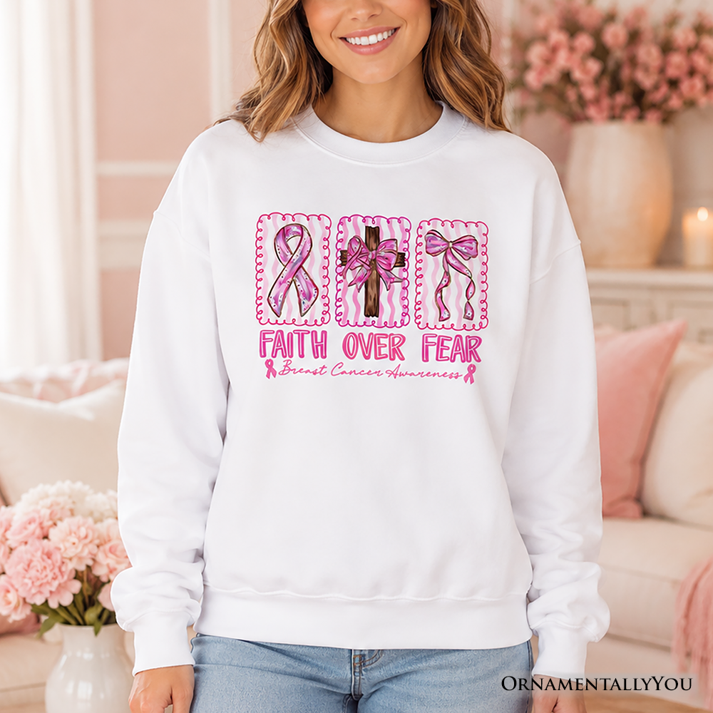 Faith Over Fear Pink Ribbon Christian Sweatshirt