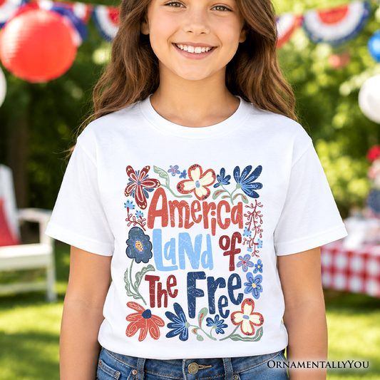 Soft Cotton Floral Land of the Free T Shirt Kids