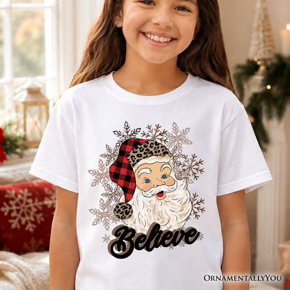 Retro Kids And Santa Buffalo Plaid Tee Shirt