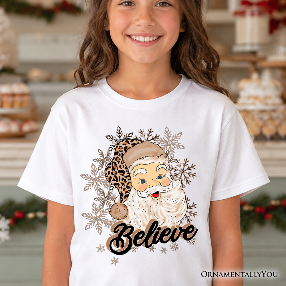 Kids Believe Santa Cheetah Print Christmas Tee