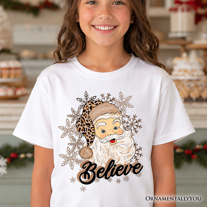 Kids Believe Santa Cheetah Print Christmas Tee